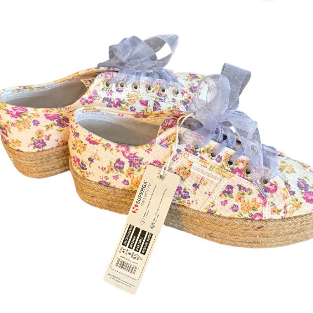 Love Shack Fancy Superga Floral Tropical Sunset Platform Shoes Sz 8 NWT